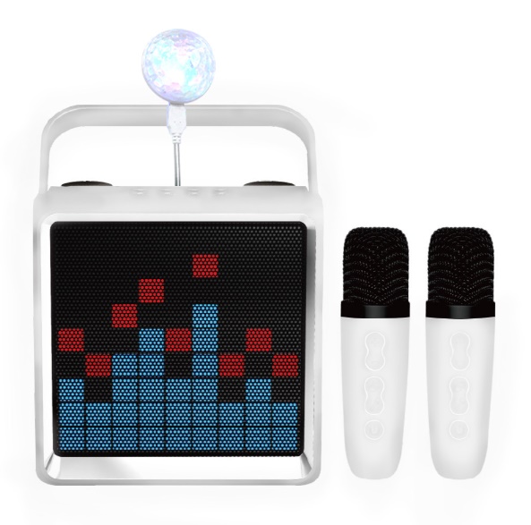 웨이브 블루투스 마이크 노래방 듀얼마이크 LED 미러볼 홈파티 차박 무선