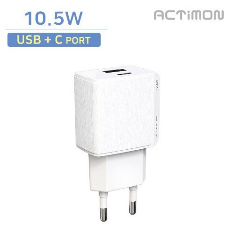 엑티몬 10.5W C포트+USB포트 가정용 충전기 케이블 미포함 MON-TC7-10W-CU-W : 진스점빵