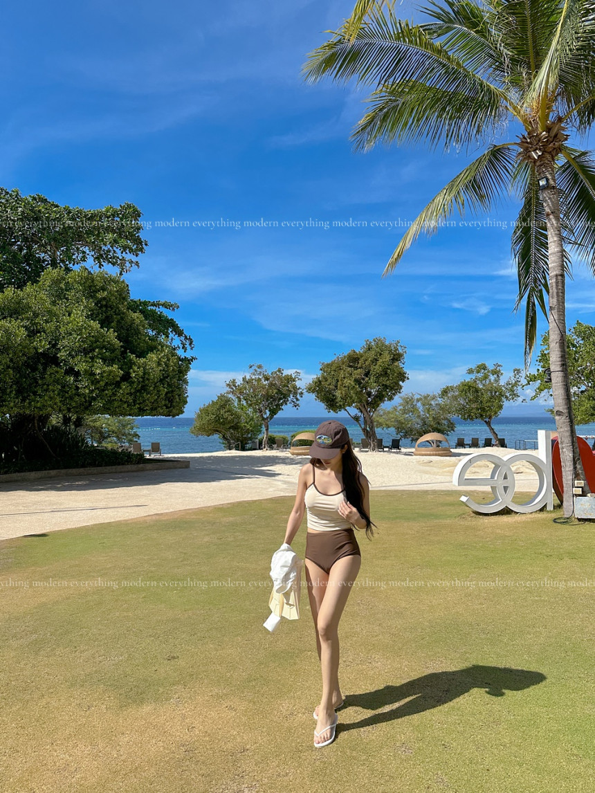 🌴뱃살쏙/M-3XL 하이웨스트 배색 커버업 비키니 유교걸 휴양지 투피스 빅사이즈 수영복 상세 이미지 8