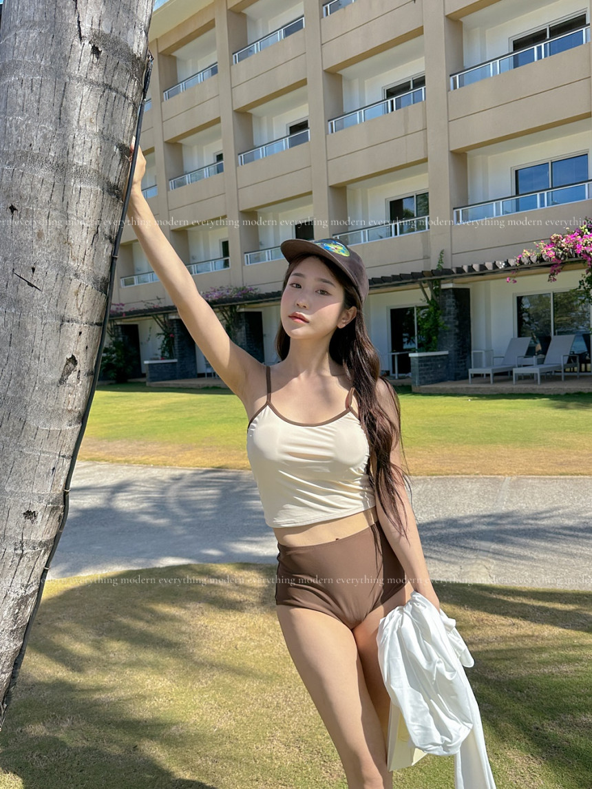 🌴뱃살쏙/M-3XL 하이웨스트 배색 커버업 비키니 유교걸 휴양지 투피스 빅사이즈 수영복 상세 이미지 21