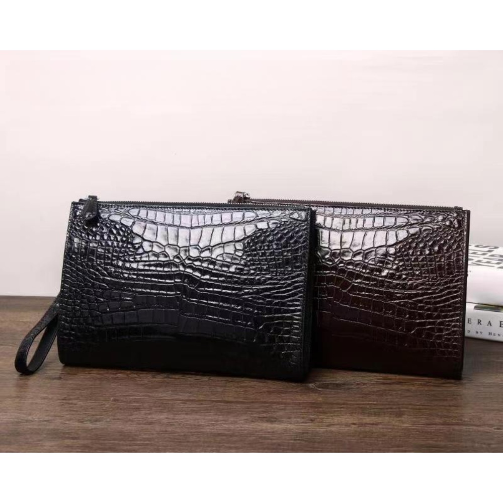 천연 악어가죽 클러치 남자 레더 일수가방 고급 손가방 파우치 블랙 27.5X18X3CM - 상세 이미지 4