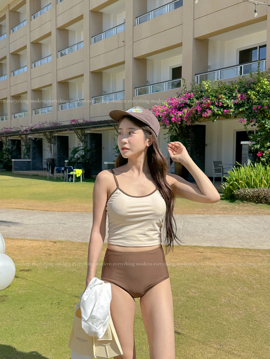 🌴뱃살쏙/M-3XL 하이웨스트 배색 커버업 비키니 유교걸 휴양지 투피스 빅사이즈 수영복 상세 이미지 15