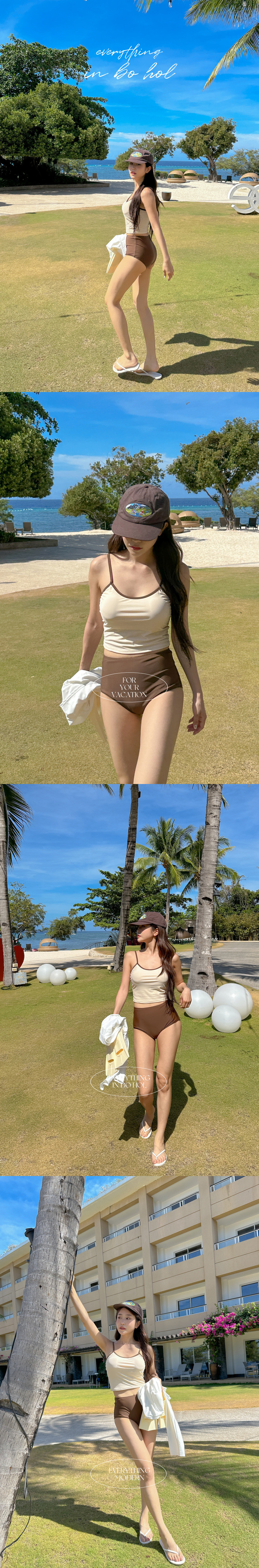 🌴뱃살쏙/M-3XL 하이웨스트 배색 커버업 비키니 유교걸 휴양지 투피스 빅사이즈 수영복 상세 이미지 2