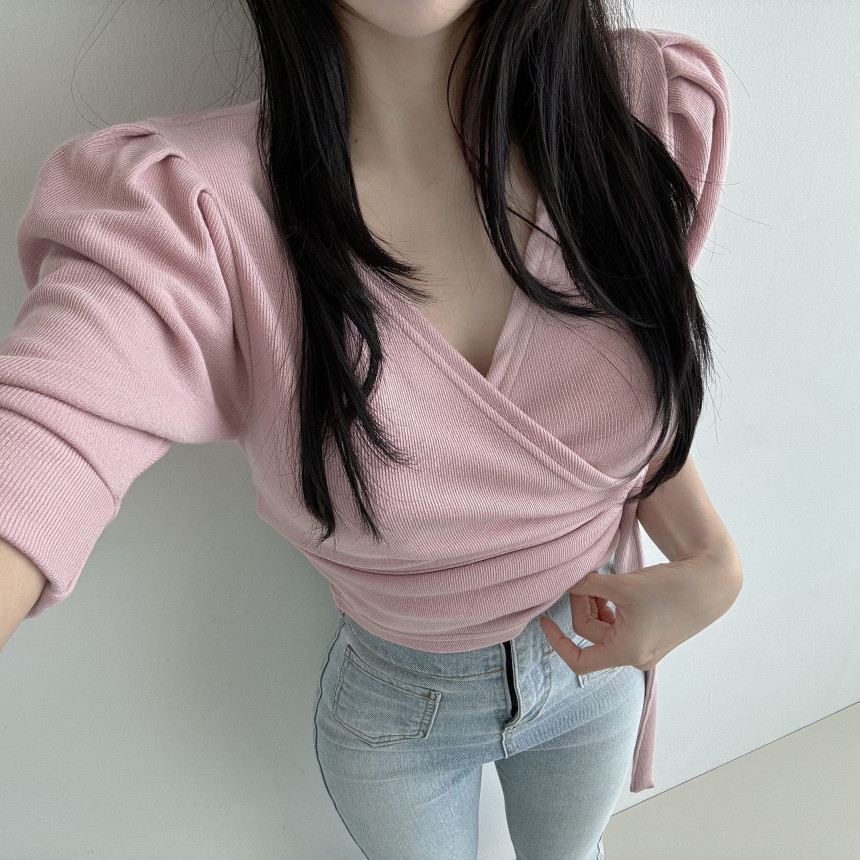[당일발송💖🚀] 랩가디건 퍼프소매 반팔가디건 3color  하객룩 데이트룩 랩스타일 상세 이미지 25