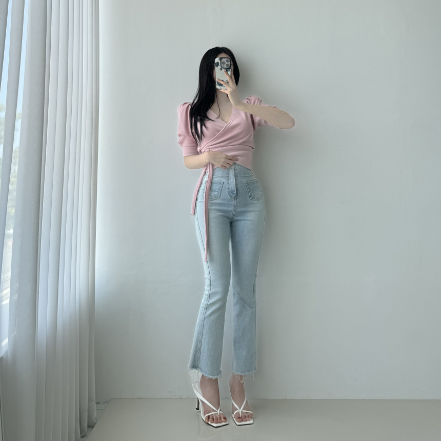 [당일발송💖🚀] 랩가디건 퍼프소매 반팔가디건 3color  하객룩 데이트룩 랩스타일 상세 이미지 20