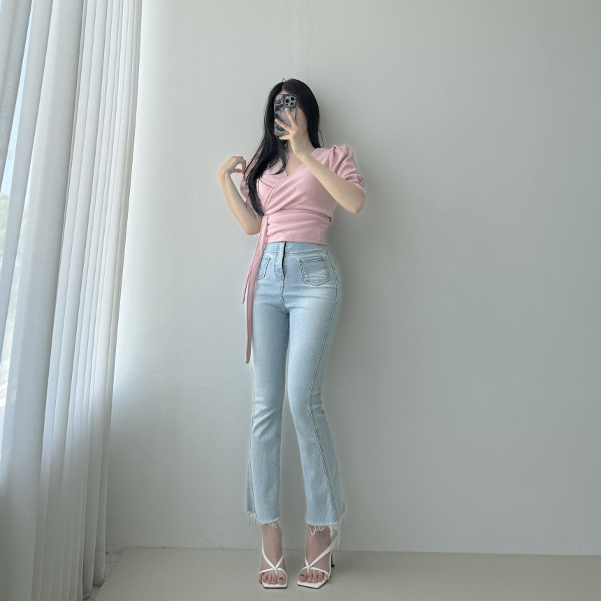 [당일발송💖🚀] 랩가디건 퍼프소매 반팔가디건 3color  하객룩 데이트룩 랩스타일 상세 이미지 27