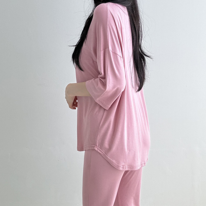 [당일발송🦄💙]찰랑찰랑 부츠컷 투피스 4color 셋업 밴딩팬츠 꾸안꾸 마실룩 홈웨어 레이온 브이넥 반팔 여름 썸머 상세 이미지 28