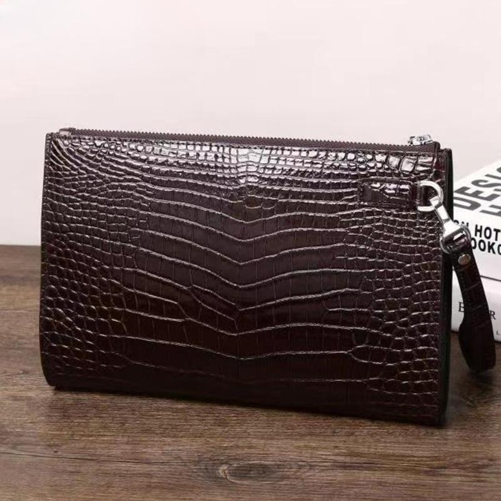 천연 악어가죽 클러치 남자 레더 일수가방 고급 손가방 파우치 블랙 27.5X18X3CM - 상세 이미지 2