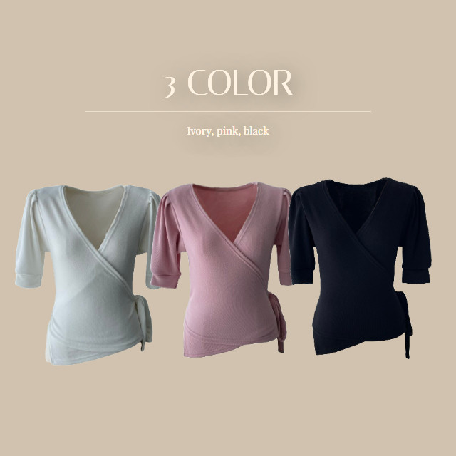 [당일발송💖🚀] 랩가디건 퍼프소매 반팔가디건 3color  하객룩 데이트룩 랩스타일 상세 이미지 4