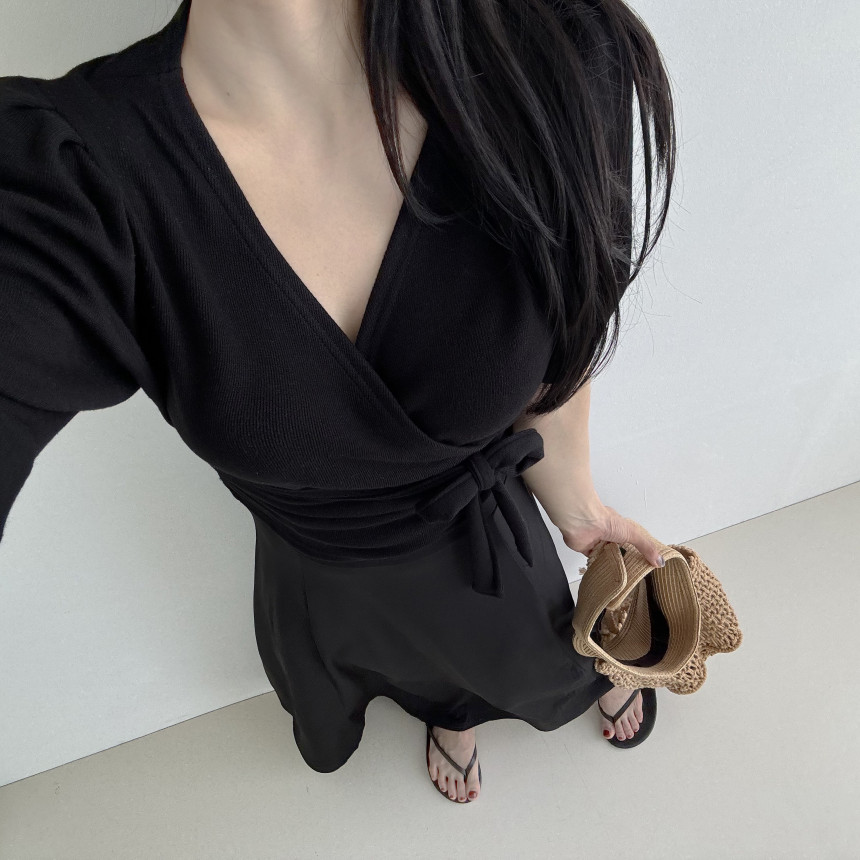 [당일발송💖🚀] 랩가디건 퍼프소매 반팔가디건 3color  하객룩 데이트룩 랩스타일 상세 이미지 29