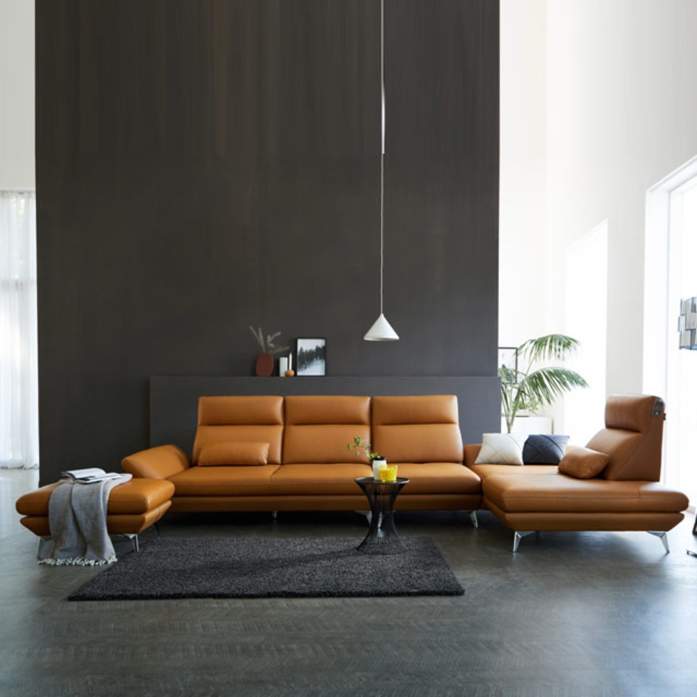 까사홈 모나크 이태리 통가죽 카우치+스윙+스툴 소파