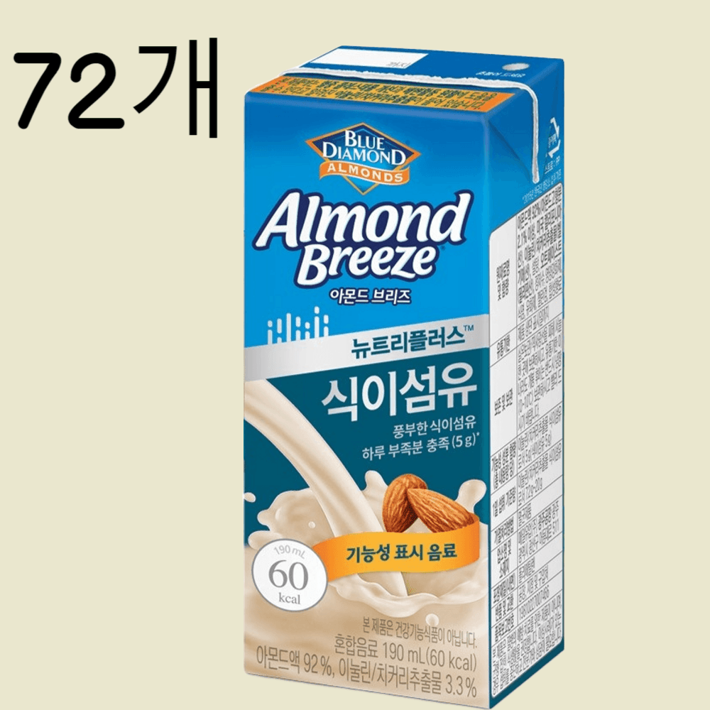 블루다이아몬드 아몬드브리즈식이섬유 190ml, 190ml, 72개 : 앙쥬마인
