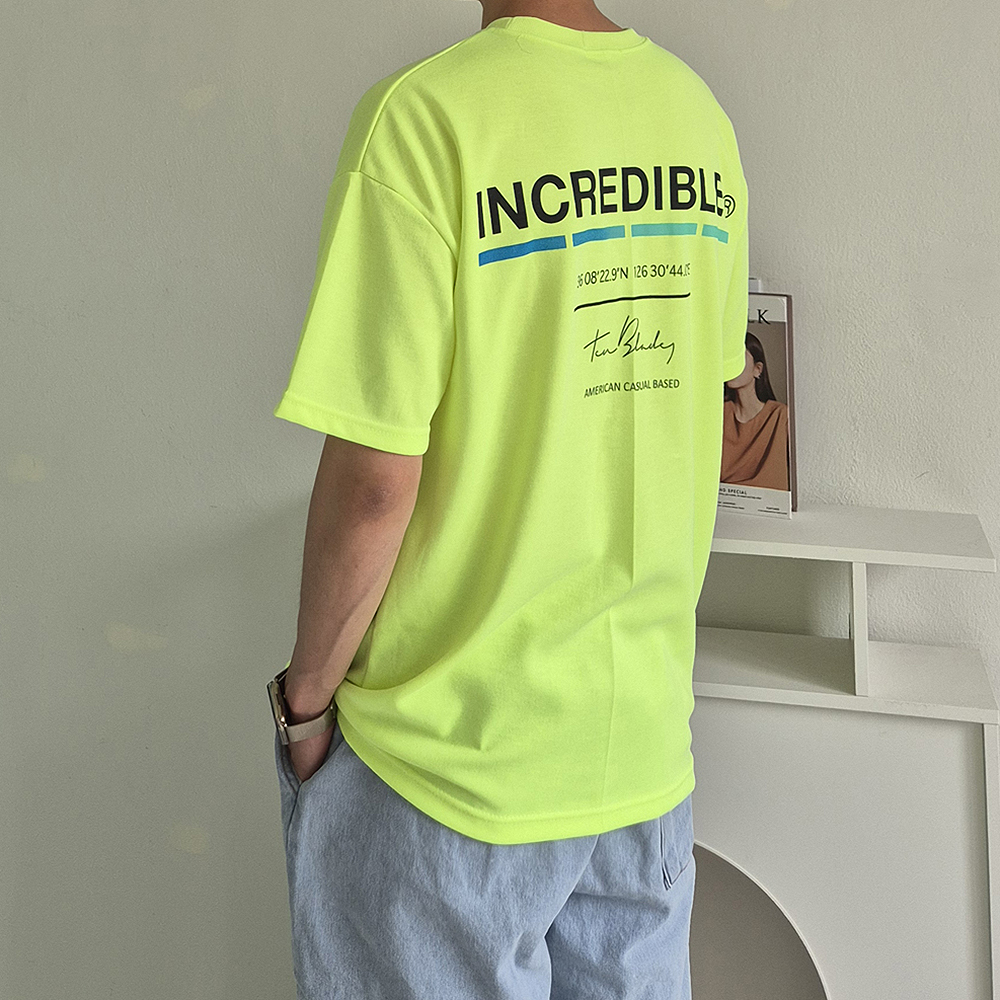 커플 반팔티 프린팅 여름 남자 오버핏 반팔티 - 상품 이미지