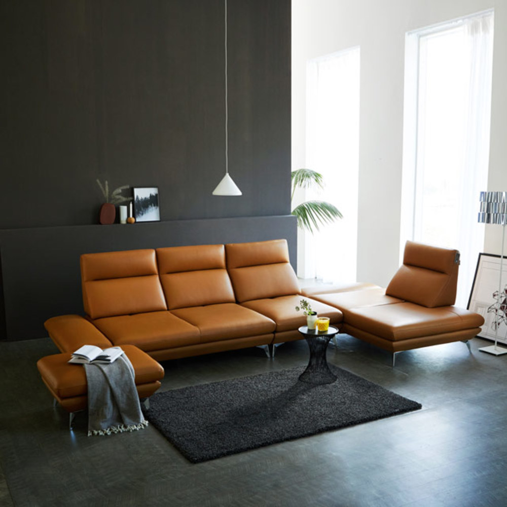 까사홈 모나크 이태리 통가죽 카우치+스윙+스툴 소파