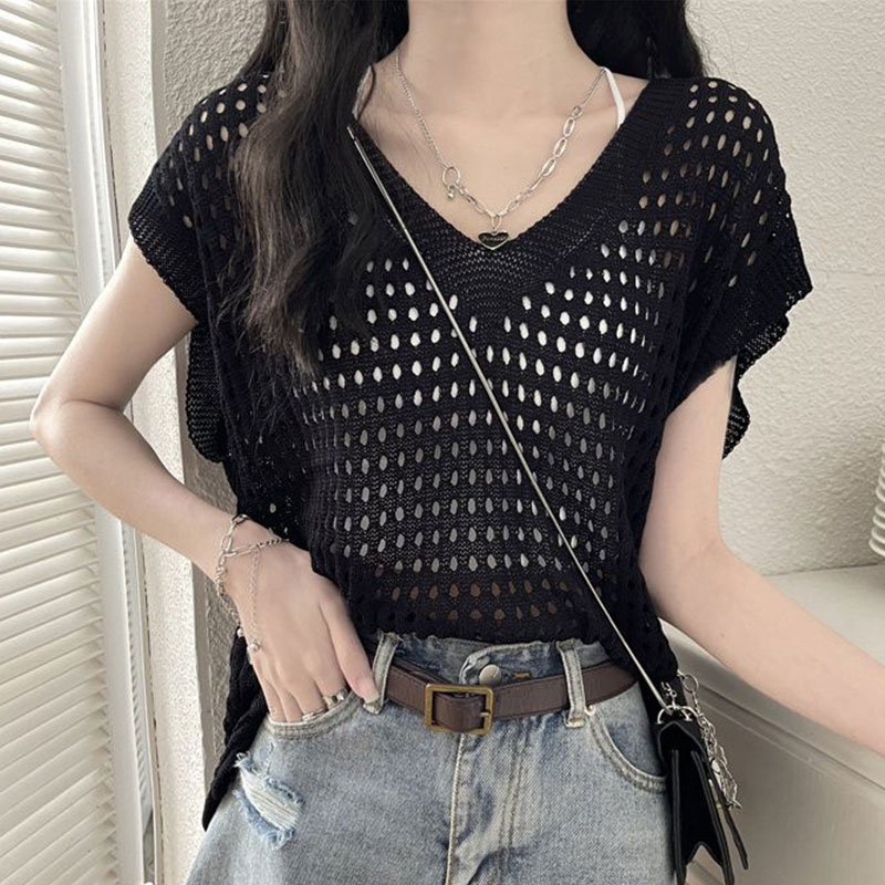 1+1 여성 그물 여름 조끼 니트 레이어드 베스트