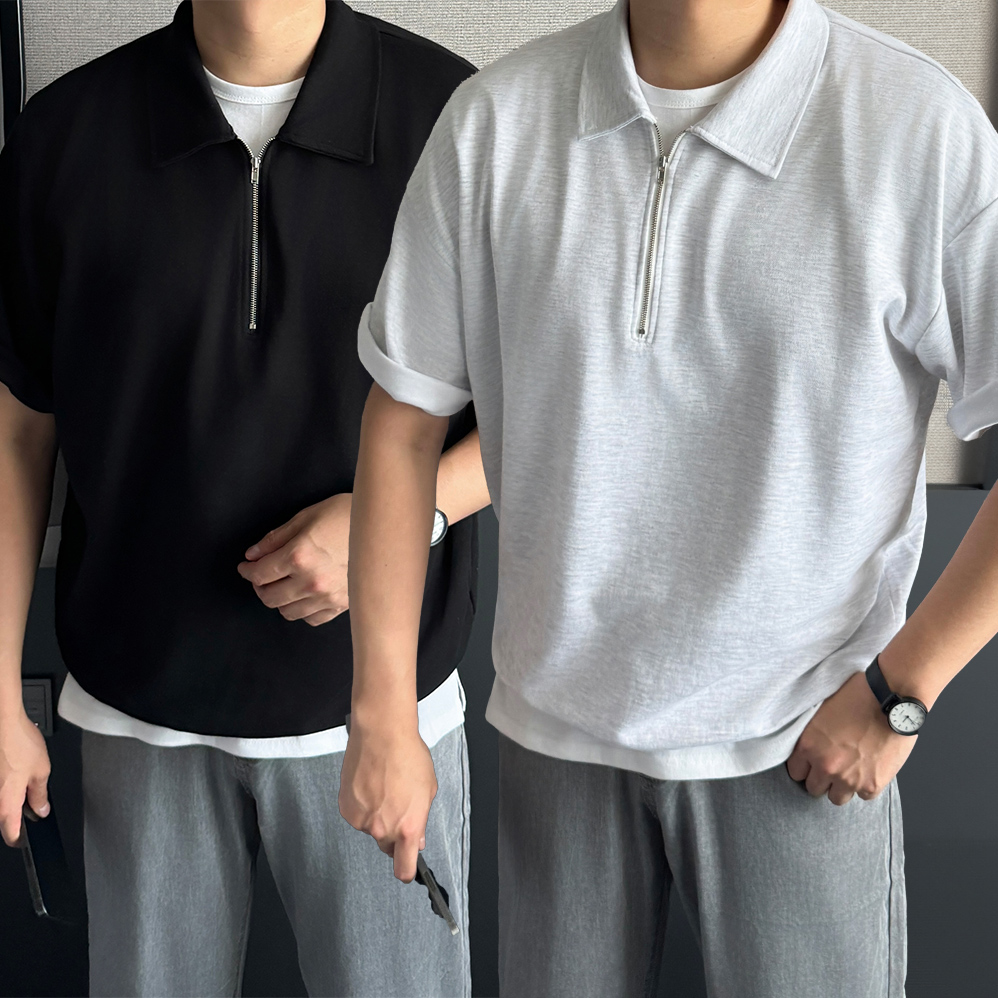피케티셔츠 어깨넓어보이는반팔 남자반팔맨투맨 - 상품 이미지