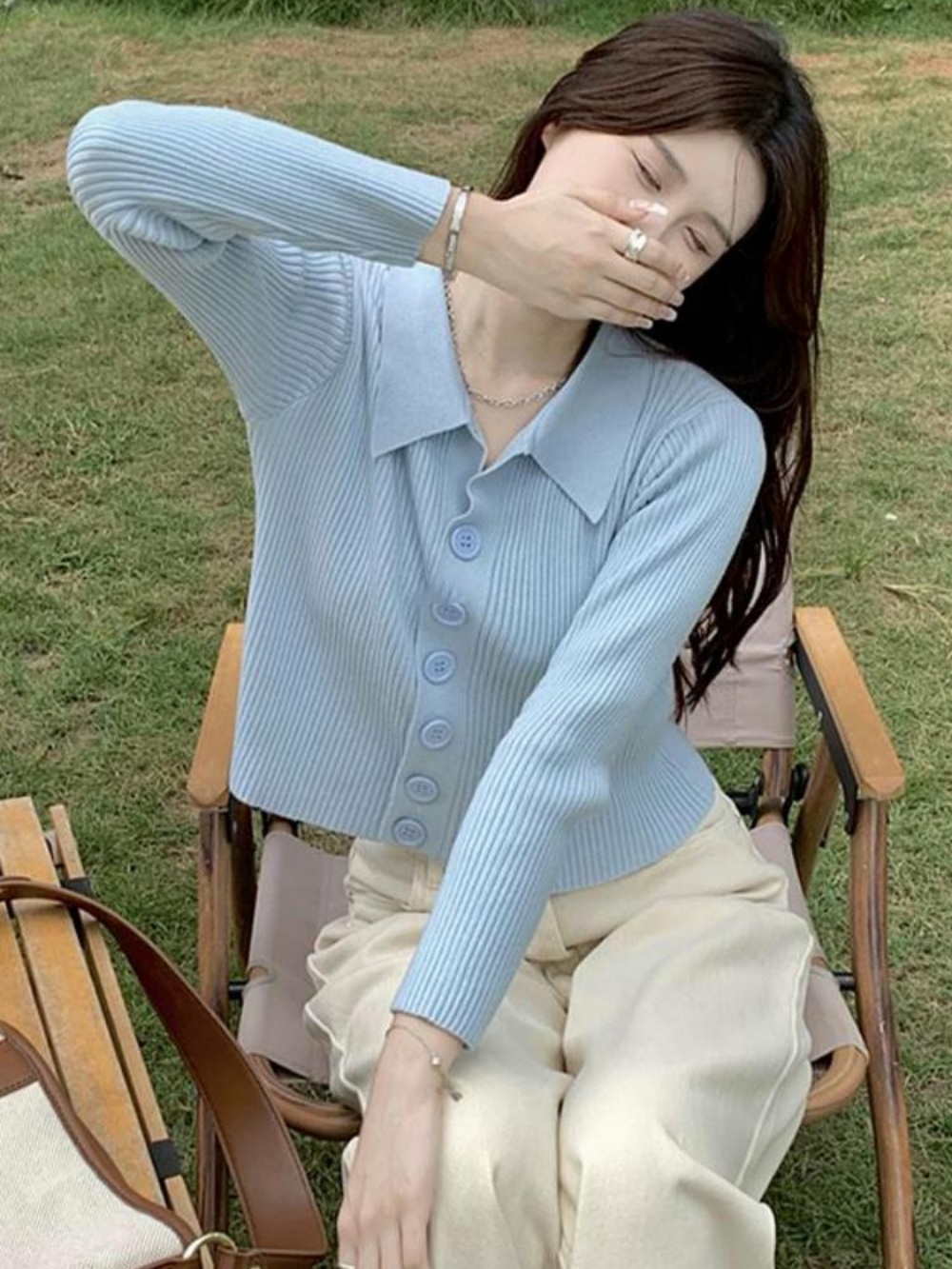 스캔들 10회 백설아 한보름 블루 가디건 크롭 캐시미어 의상 옷 패션 - 상세 이미지 3
