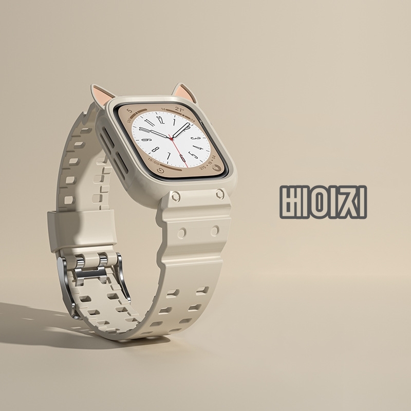 [4색] 애플 워치 S8 밴드용 7세대 iwatch 6/5/se/4/3 만화 고양이 귀 전체 커버 일체형 밴드 - 상세 이미지 4