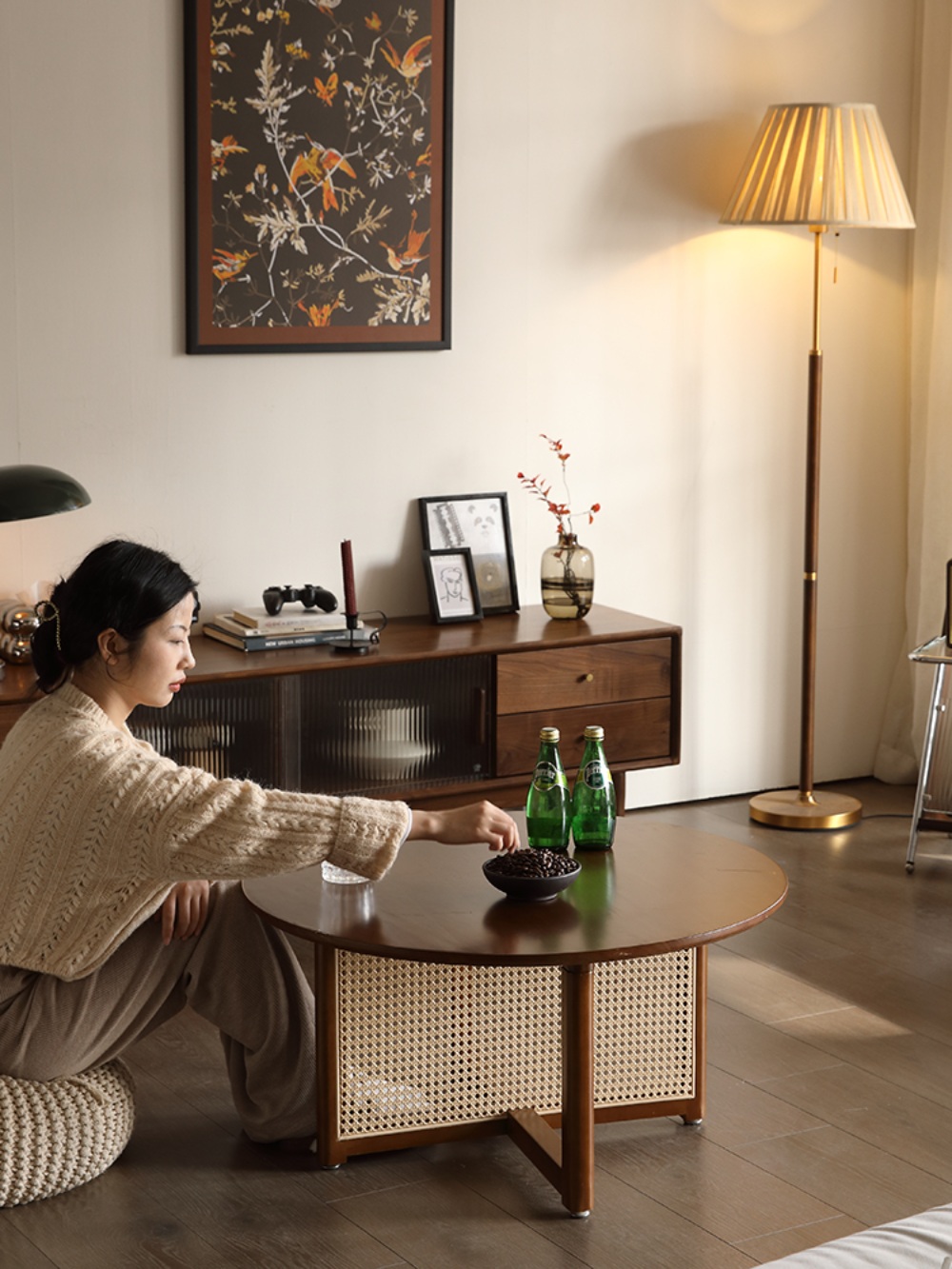 라탄티테이블 등나무 원목 인테리어 미니 좌식 낮은 원탁 거실 거실테이블 찻상 - 상세 이미지 2