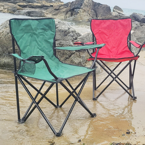 [팔걸이 캠핑의자] 접이식 야외용 컵홀더 포함 그린1개+레드1개