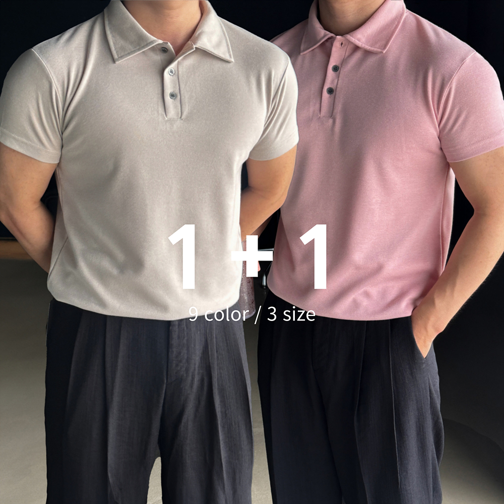 1+1 머슬핏카라티 pk티셔츠 헨리넥 헬스반팔 - 상품 이미지