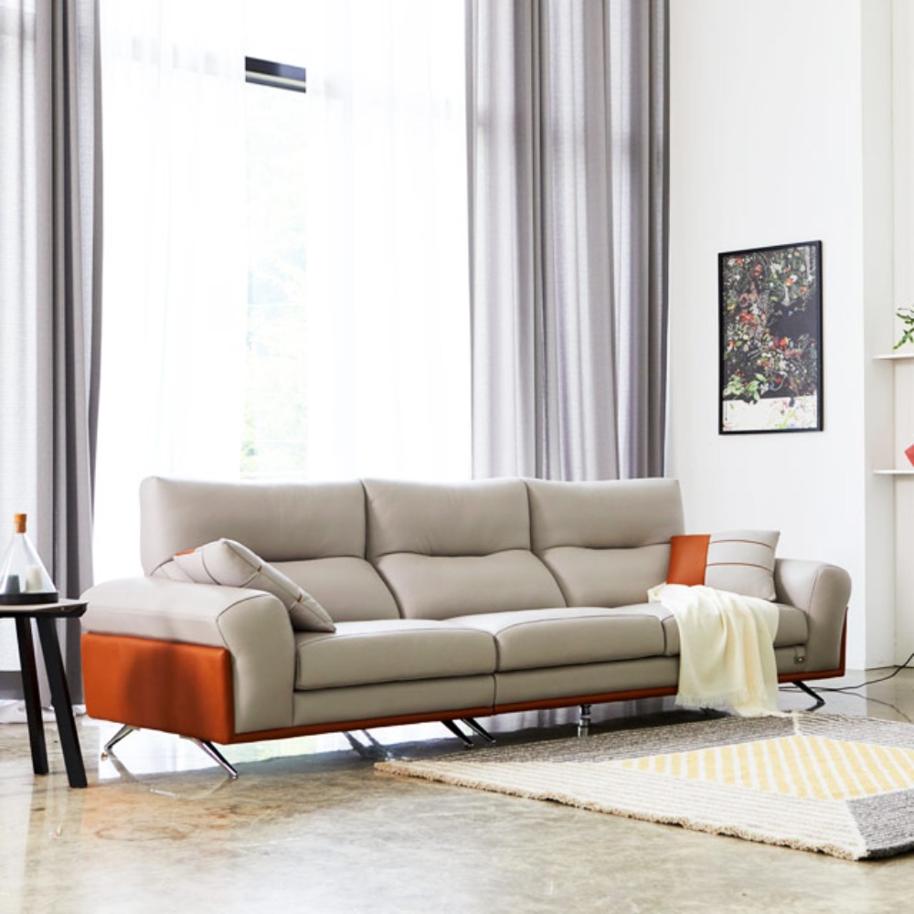 까사홈 아르벨 이태리 천연 통가죽 4인 소파(3+1) 3000mm