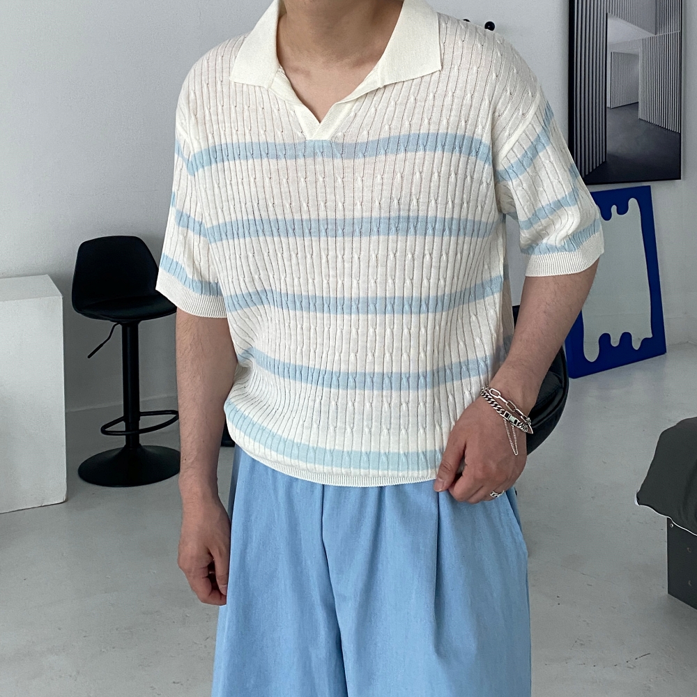남자꽈배기반팔니트 오버핏반팔니트 - 상세 이미지 4