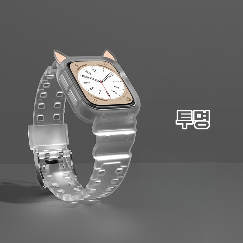 [4색] 애플 워치 S8 밴드용 7세대 iwatch 6/5/se/4/3 만화 고양이 귀 전체 커버 일체형 밴드 - 상세 이미지 5