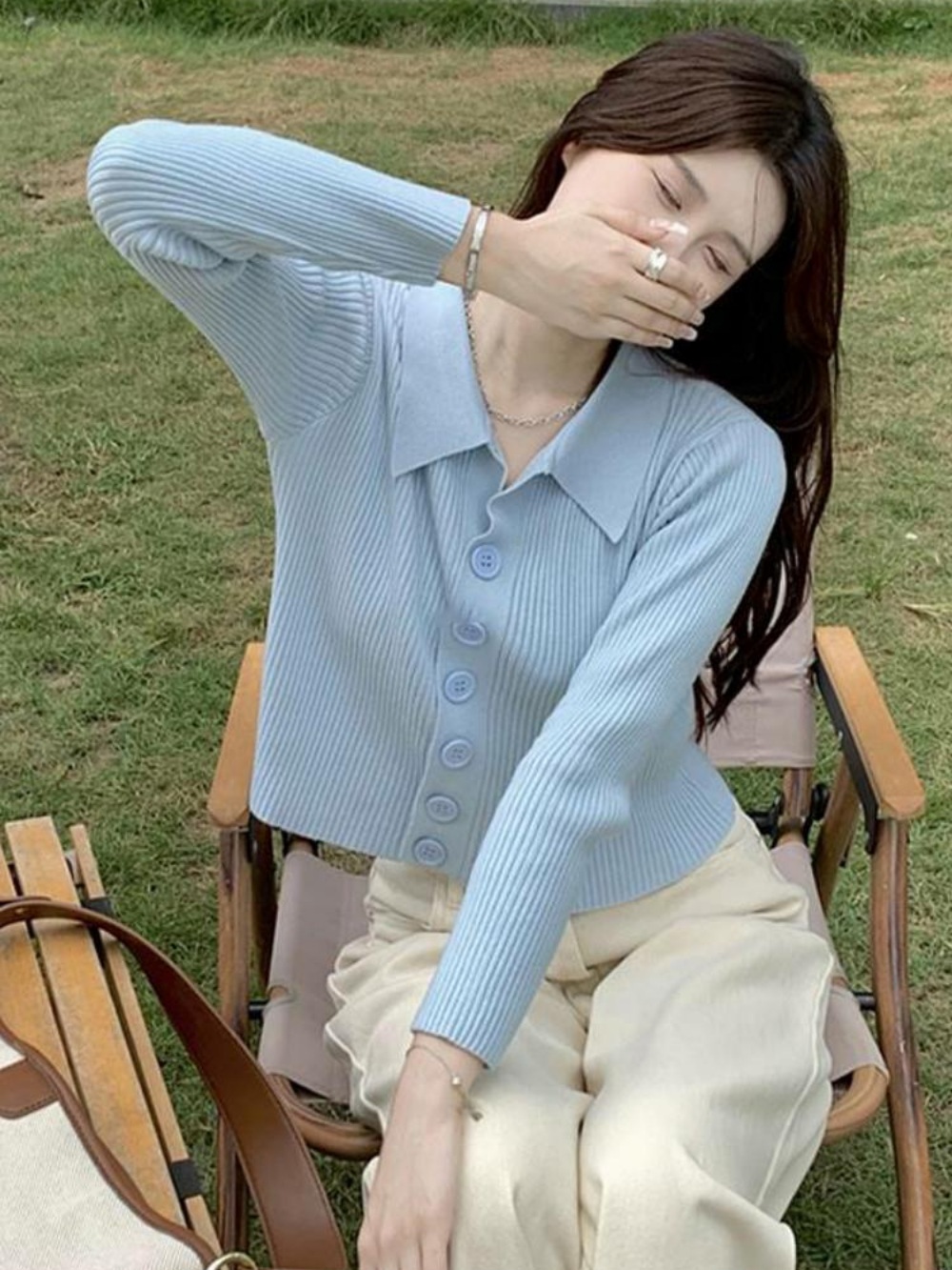 스캔들 10회 백설아 한보름 블루 가디건 크롭 캐시미어 의상 옷 패션 - 상세 이미지 5