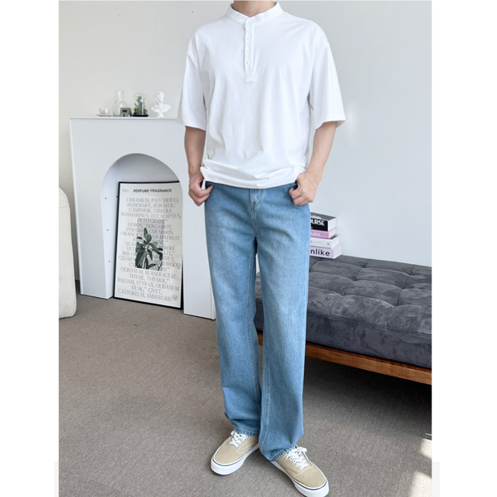 남자연청바지 레귤러핏 일자핏 블루진 데님 팬츠 - 상세 이미지 3