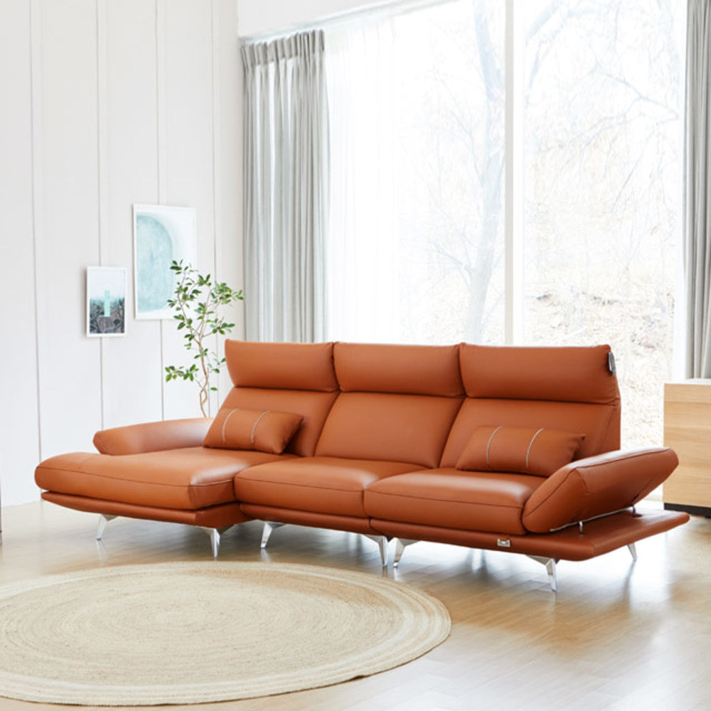 까사홈 밀라노 이태리 통가죽 반카우치 4인 소파(3인+반카우치)