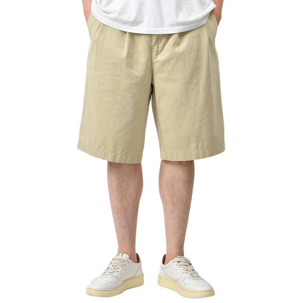 남자 반바지 버뮤다 여름 핀턱 와이드 국내생산 베이지 면 6부 바지 - 상품 이미지