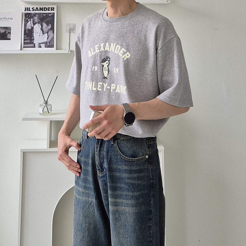 남자 반팔티 오버핏 여름 나염 커플 반팔티 - 상세 이미지 2