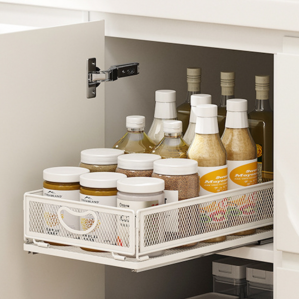 적층가능 슬라이딩 주방선반 30cm 소형 싱크대 하부장 정리 인출식 정리대 양념통 선반
