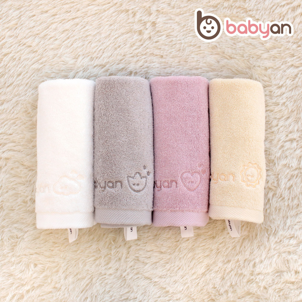 베이비앙 국내산 무형광 고급 40수 순면 자수 어린이집 손수건 고리수건