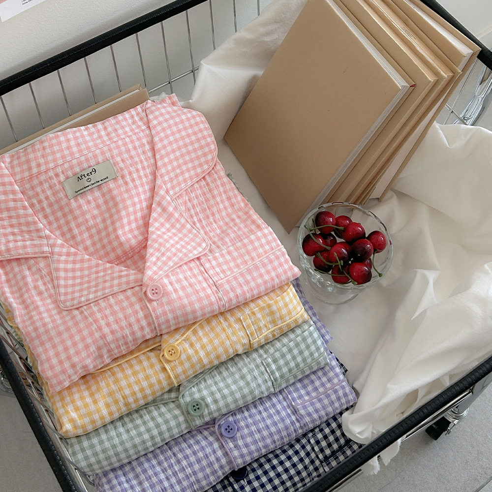 쿨어닝 깅엄체크 커플잠옷 반팔파자마 5color 이미지 7