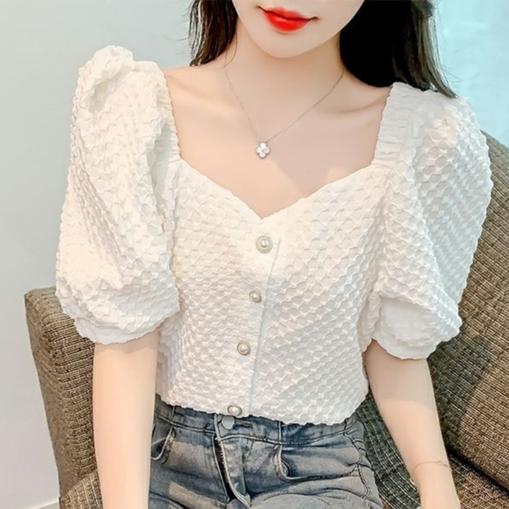 스캔들 13회 문정인 한채영 반팔 블라우스 데일리 스퀘어넥 의상 옷 패션 - 메인 이미지