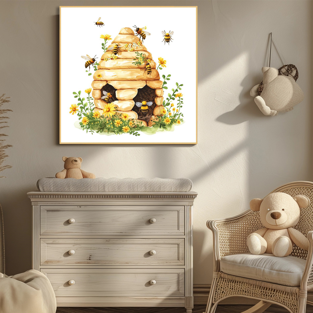 꽃과 꿀벌 45x45cm 무광오크 알루미늄액자 벌그림 - 상세 이미지 3