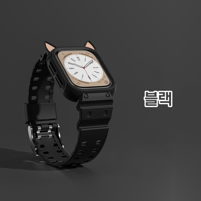[4색] 애플 워치 S8 밴드용 7세대 iwatch 6/5/se/4/3 만화 고양이 귀 전체 커버 일체형 밴드 - 상세 이미지 3