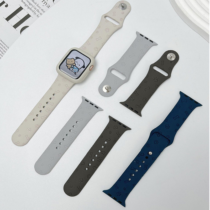 [4색] 애플 워치 밴드용 applewatch 7/6/5/4/3 강아지 발자국 프린트 실리콘 밴드 유니크 SE호환 귀여운 케이스 - 상세 이미지 2