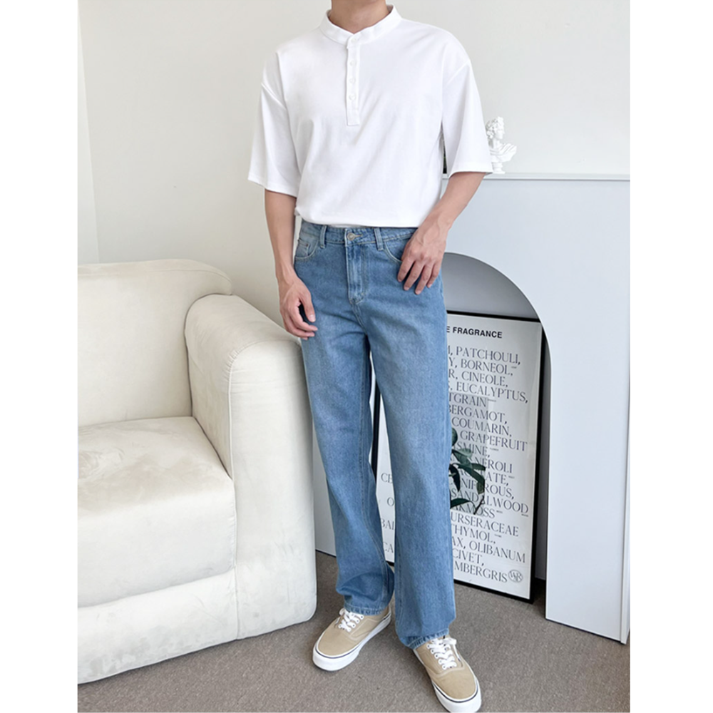 남자연청바지 레귤러핏 일자핏 블루진 데님 팬츠 - 상세 이미지 2
