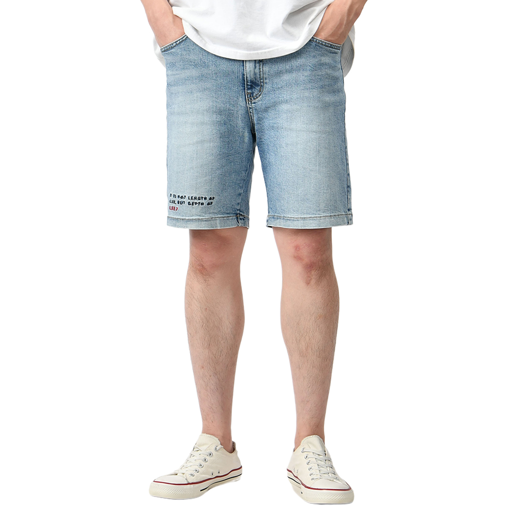 남자 청반바지 여름 국내생산 레터링 자수 스판 5부 바지