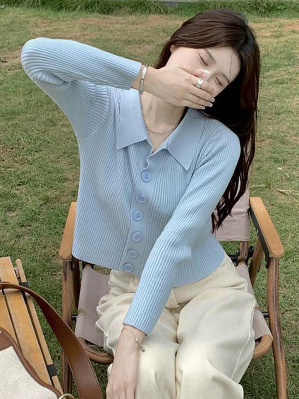 스캔들 10회 백설아 한보름 블루 가디건 크롭 캐시미어 의상 옷 패션 - 상세 이미지 4