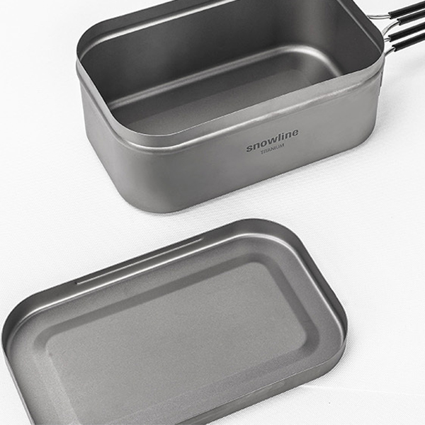 스노우라인 티타늄 손잡이 사각 반합 L 찜망 파우치 세트 백패킹 경량