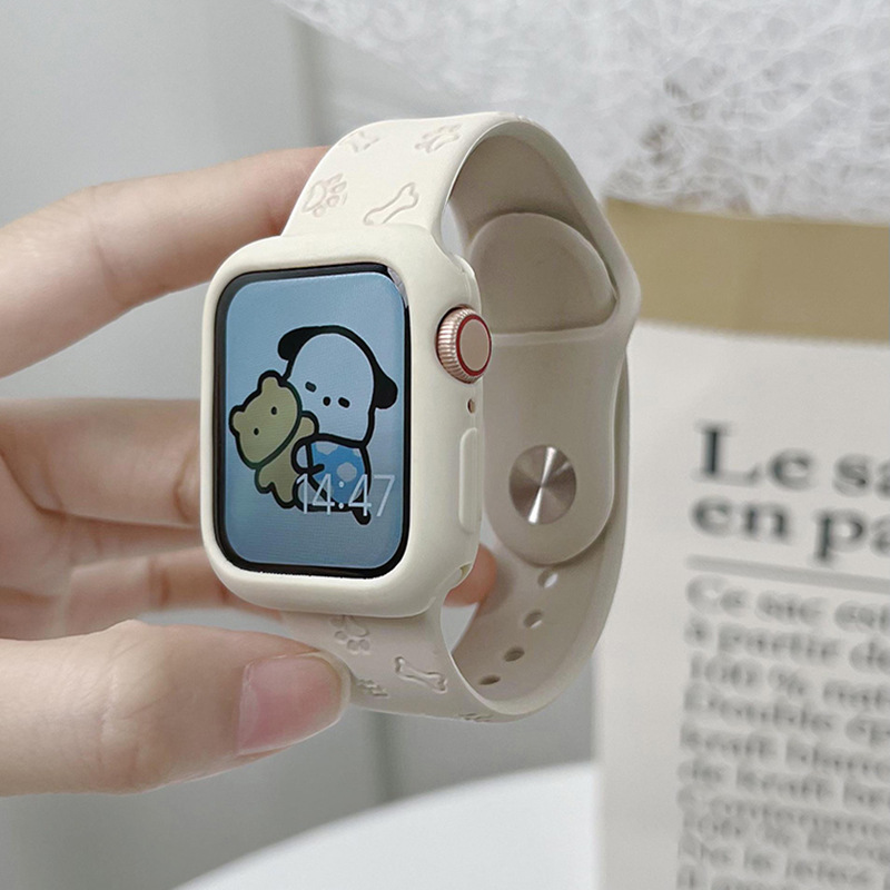 [4색] 애플 워치 밴드용 applewatch 7/6/5/4/3 강아지 발자국 프린트 실리콘 밴드 유니크 SE호환 귀여운 케이스 - 상세 이미지 4