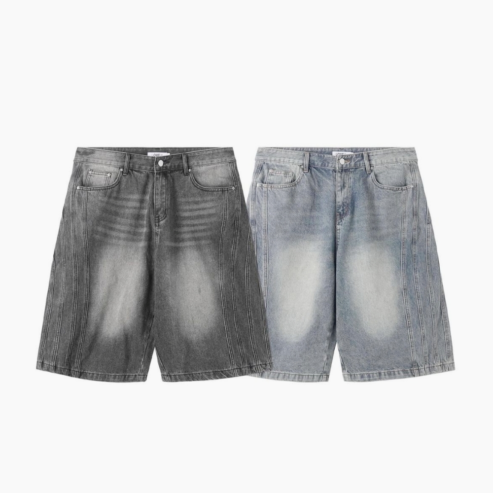 버뮤다팬츠 청데님 청반바지 남성 여름 바지 남자 와이드 7부 팬츠 - 상품 이미지