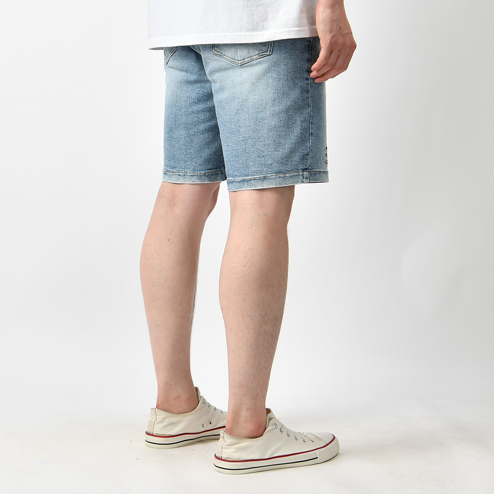 남자 청반바지 여름 국내생산 레터링 자수 스판 5부 바지 - 상세 이미지 5