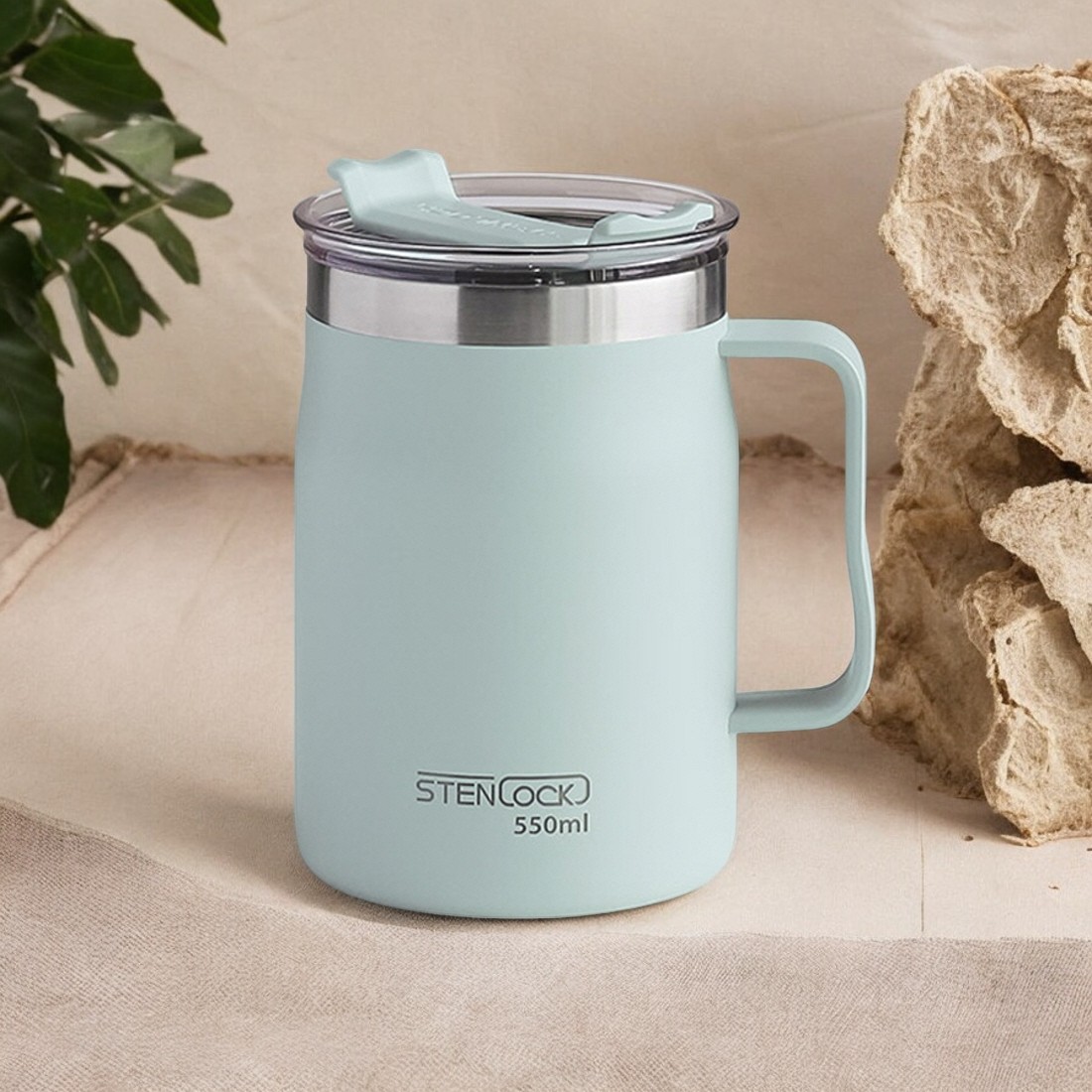 입구넓은텀블러 손잡이 스텐 머그 커피 텀블러 캠핑 리유저블컵 550ml - 메인 이미지
