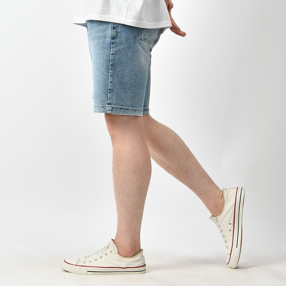 남자 청반바지 여름 국내생산 레터링 자수 스판 5부 바지 - 상세 이미지 4