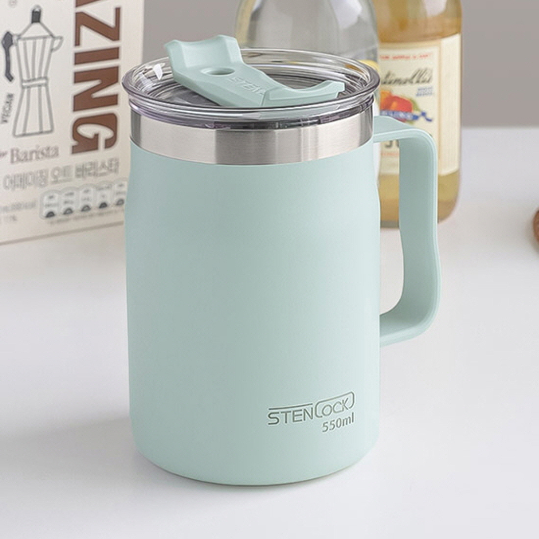 입구넓은텀블러 손잡이 스텐 머그 커피 텀블러 캠핑 리유저블컵 550ml - 상세 이미지 4